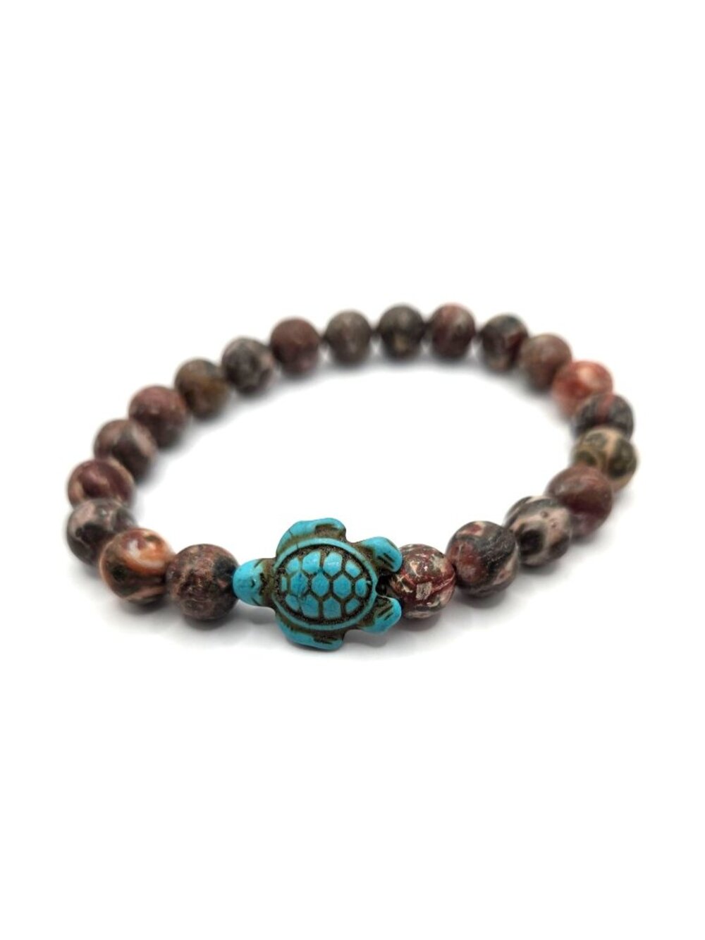 Natural Jasper Beaded Bracelet With Blue Turtle Charm